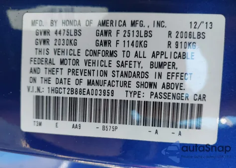 2014 Honda Accord Ex-L V-6 from USA, damaged, VIN 1HGCT2B88EA003959